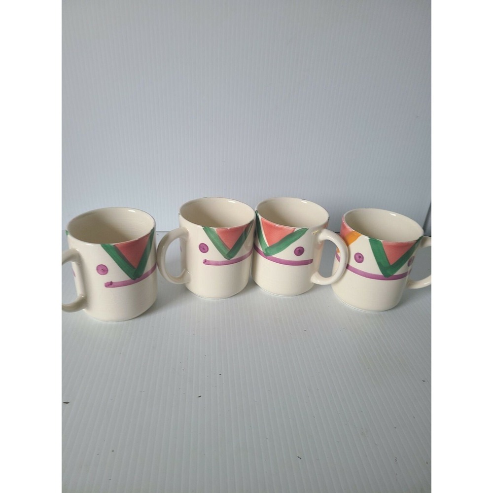 Furio Italy Mugs Set of 4 Geometric 80s 90s Colorful Ceramic Coffee Cups